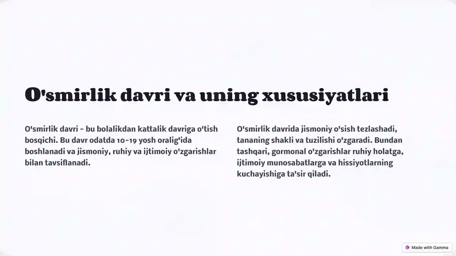 O'smirlik davri 2