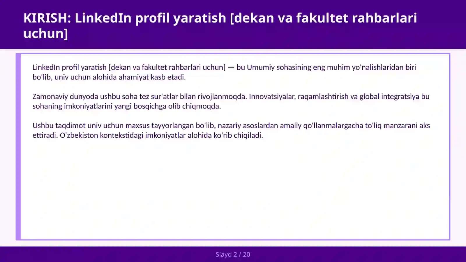 LINKEDIN PROFIL YARATISH [DEKAN VA FAKULTET RAHBARLARI UCHUN] 2