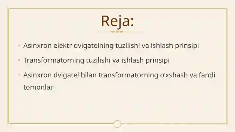 Asinxron elektr dvegatellarining transformatorlar bilan o`xshashligi 2