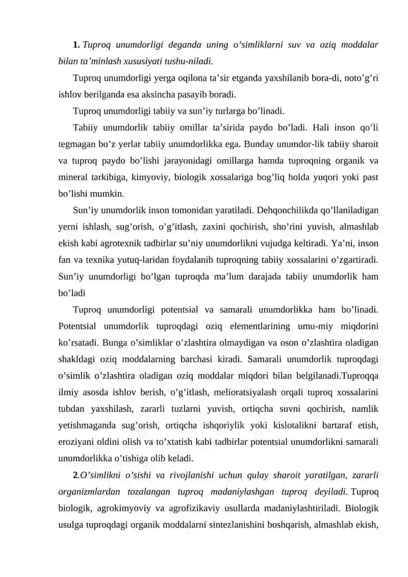 Tuproq unumdorligi va strukturasini yaxshilashga qaratilgan ilmiy maqolalar sharxi 2