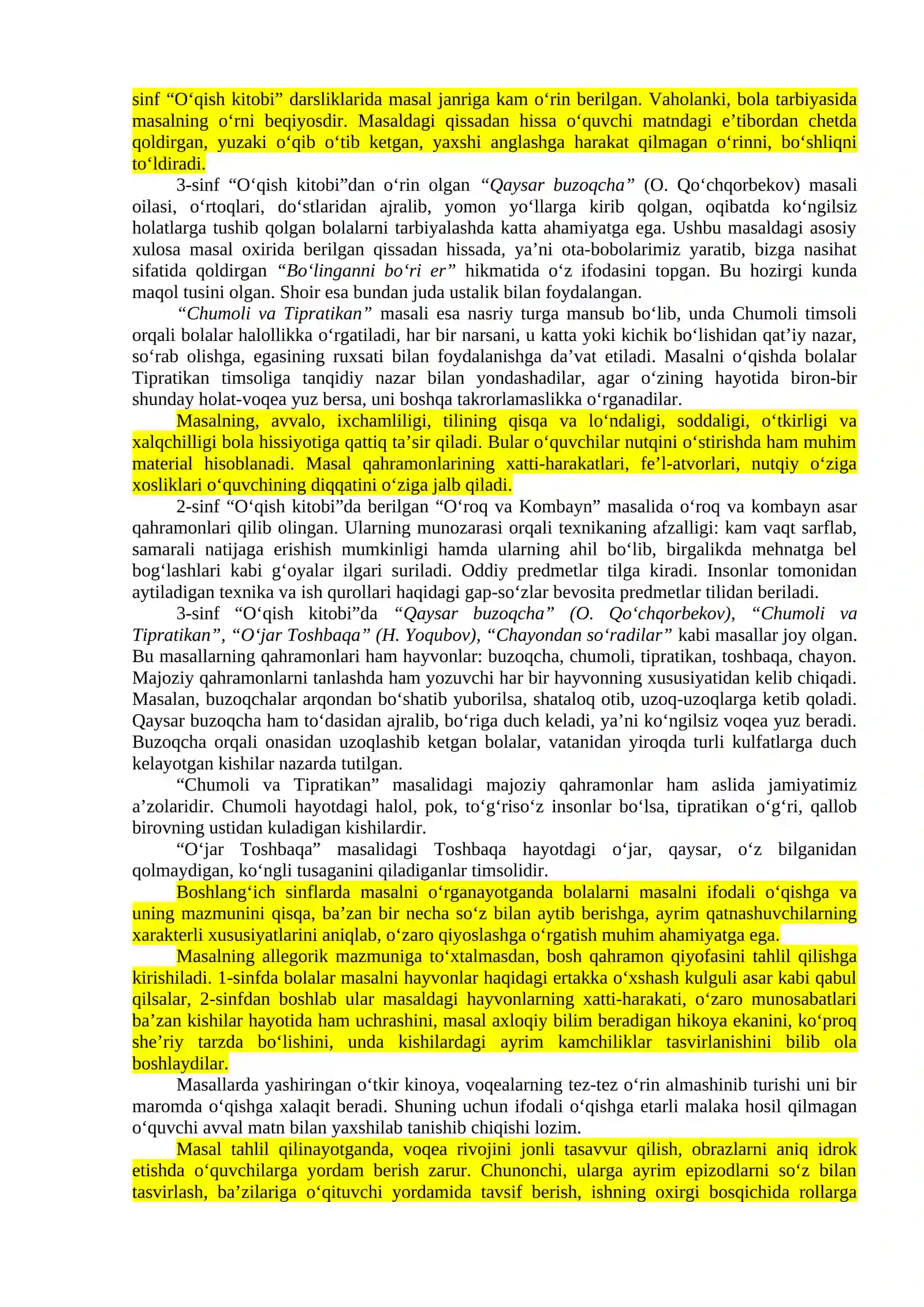 Masal, doston, topishmoq, tez aytish, maqol janridagi asarlarni hamda ilmiy-ommabop asarlarni o‘qitish metodikasi 2