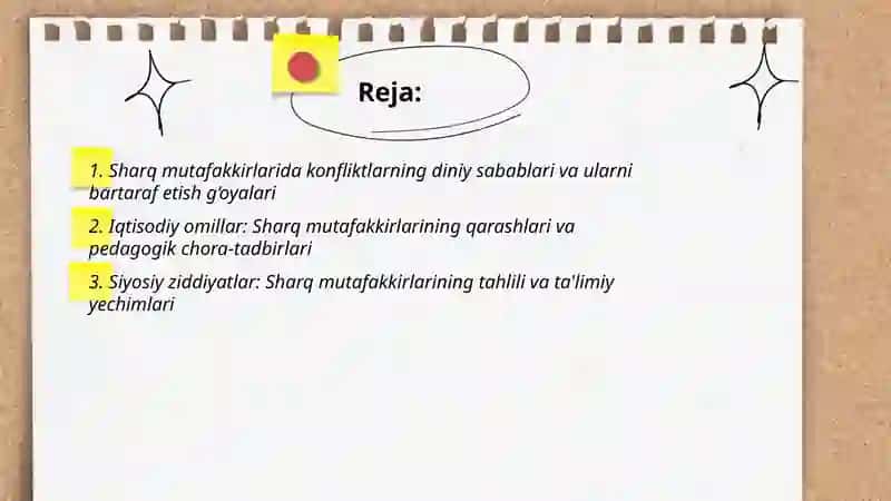 Sharq mutafakkir-larining konfliktlarni yuzaga kelish sabablari va ularni bartaraf etish haqidagi pedagogik g‘oyalarini o‘rganish hamda tahlil etish 2