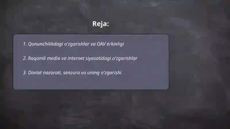 Qonunchilikdagi o'zgarishlar va OAV erkinligi 2