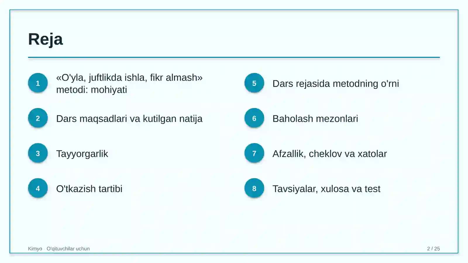 kimyo darslarida o'yla juftlikda ishla fikr almash metodidan foydalanish 3976 2