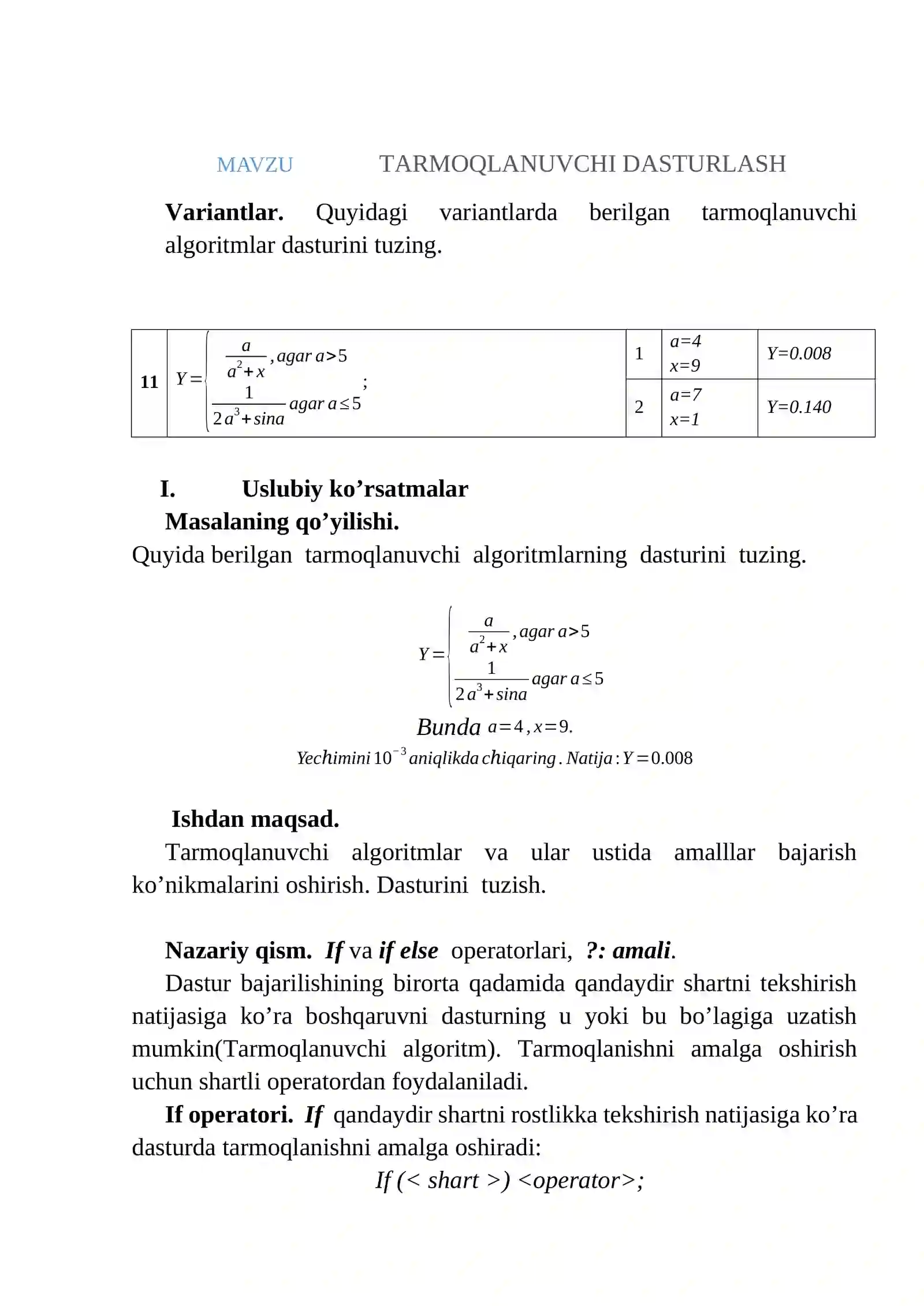 TARMOQLANUVCHI DASTURLASH 2