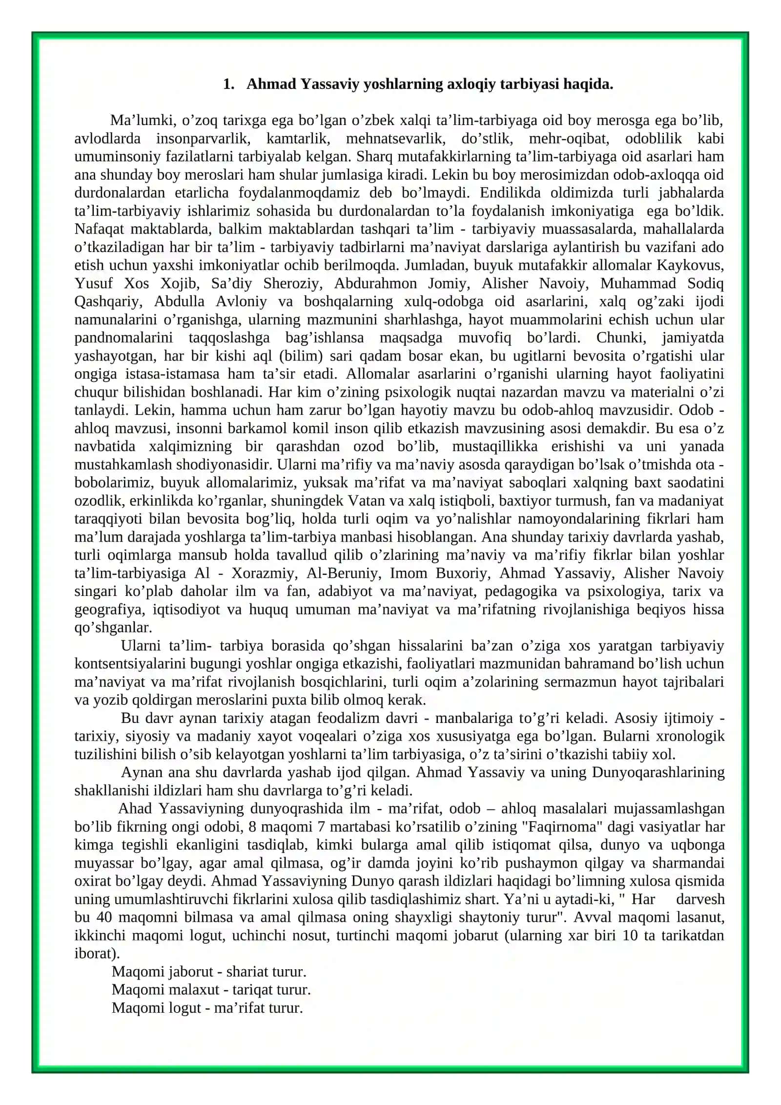 Ahmad Yassaviyning pedagogik qarashlari 2