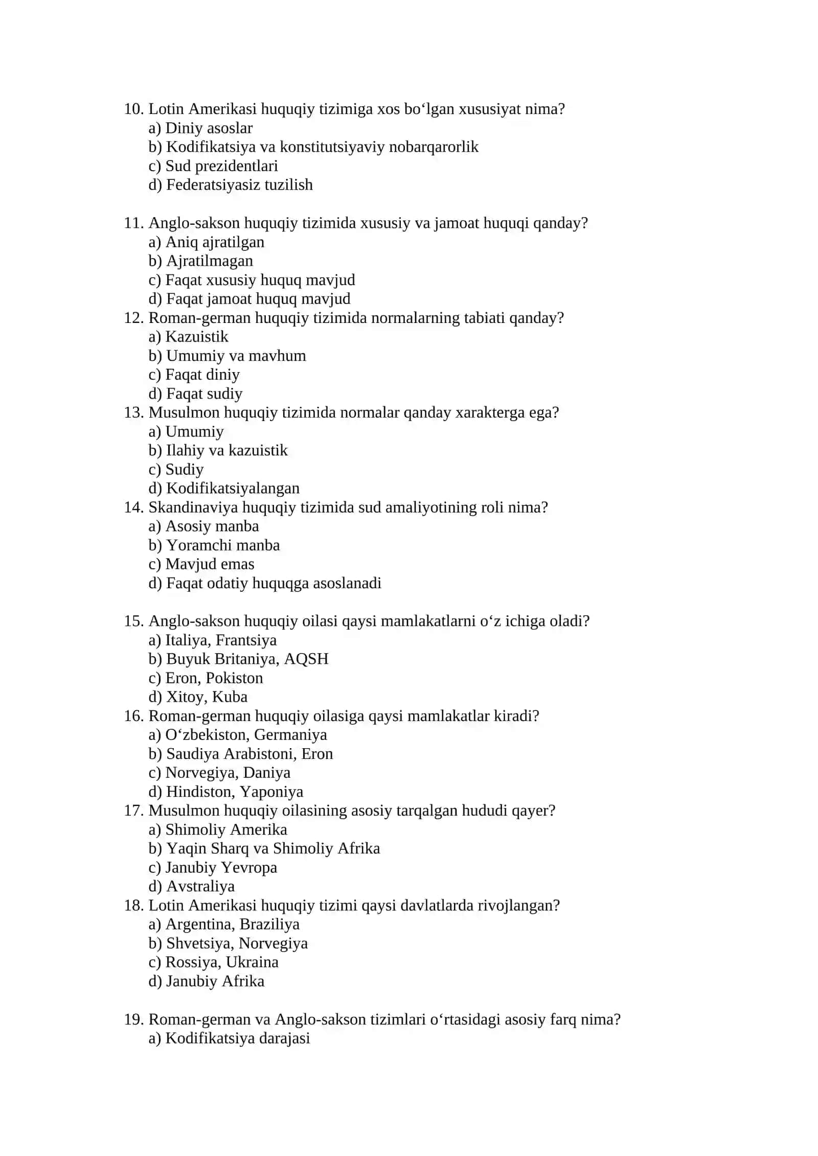 Zamonaviy huquqiy tizimlari testi 2