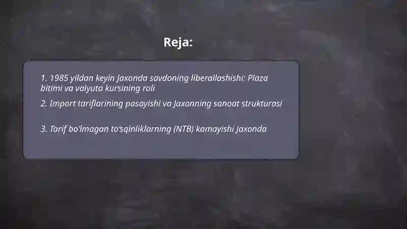 1985 yildan keyin Jaxonda savdoning liberallashishi 2
