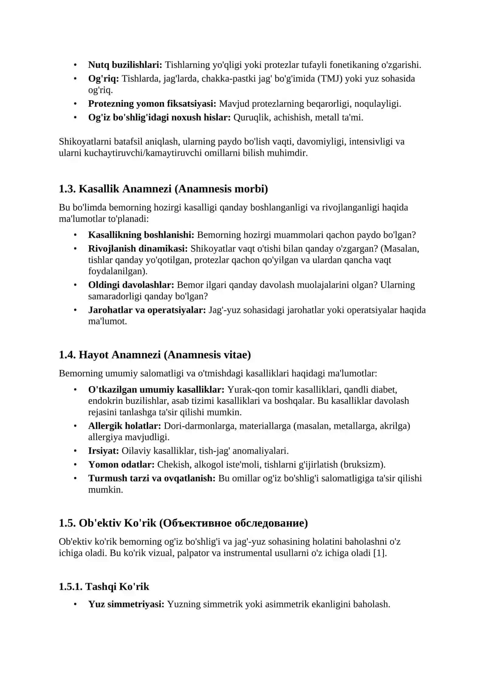 Ortopedik Stomatologiyada Kasallik Tarixi va Tashxis Qo'yish (Trezubov bo'yicha) 2