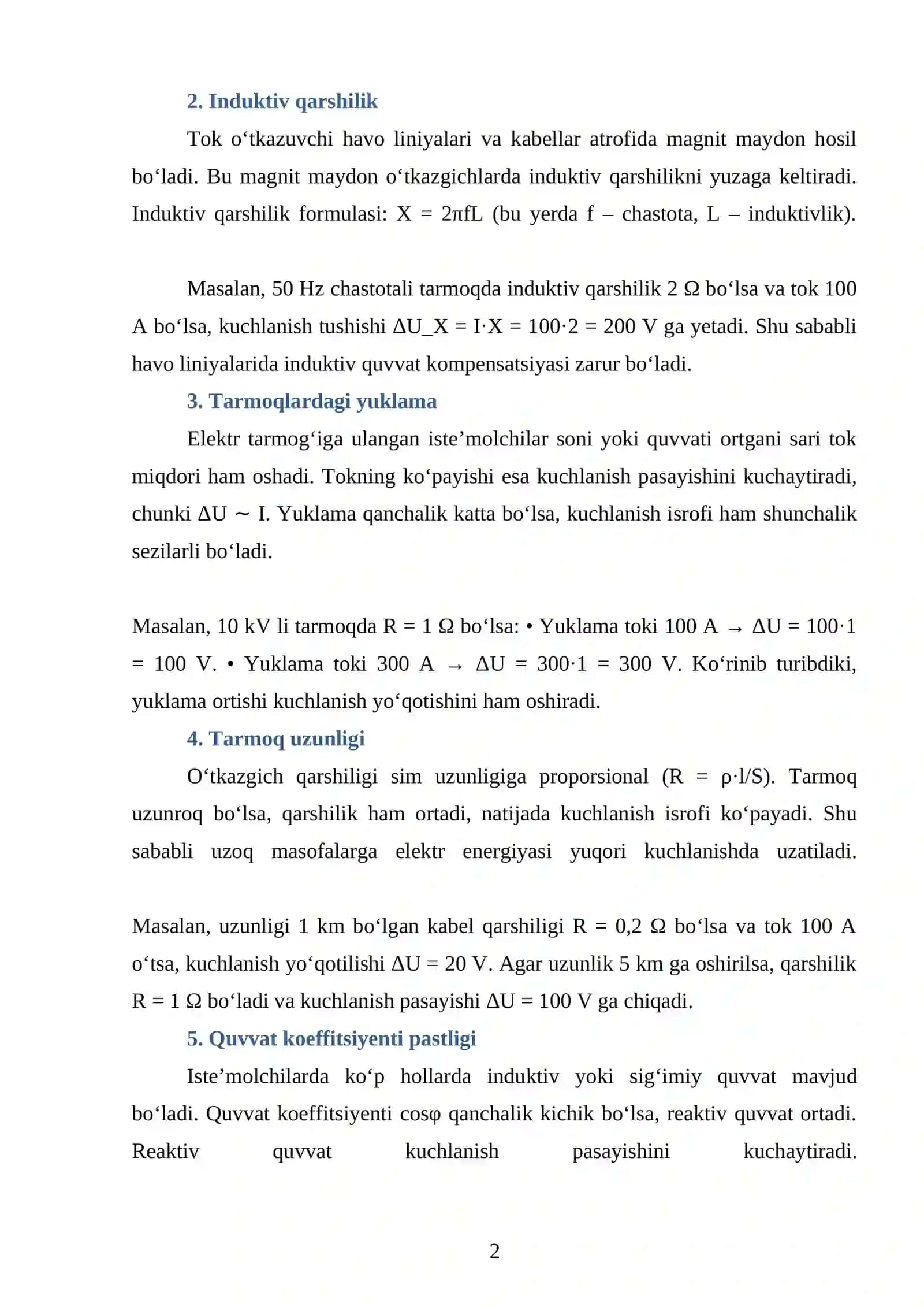Elektr tarmoqlarda kuchlanish isroflari 2