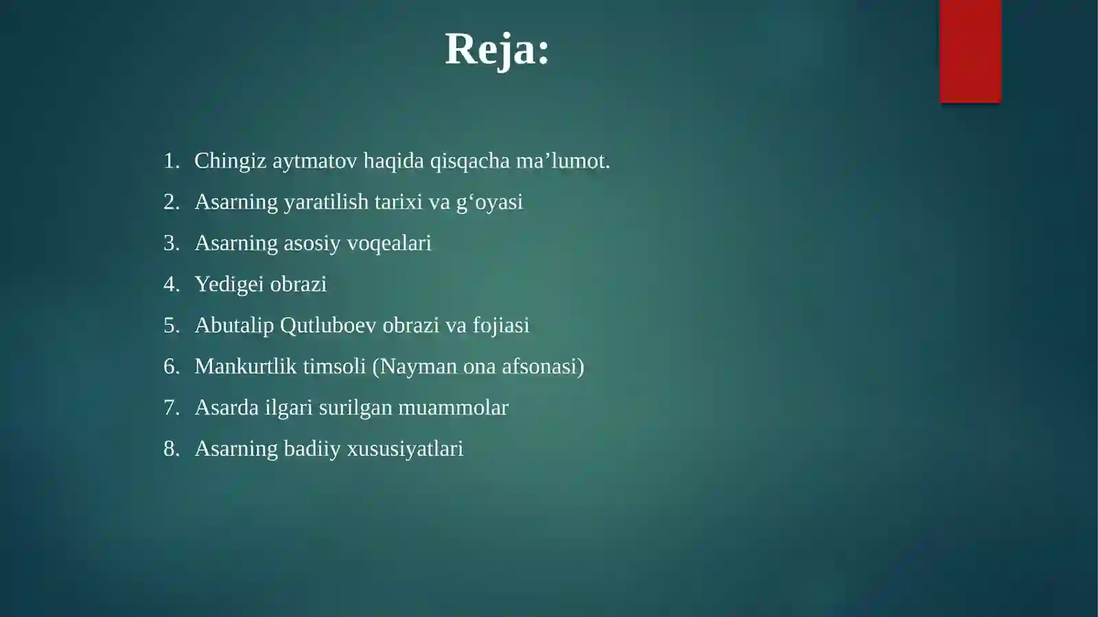 Chingiz Aytmatovning “Asrgatatigulikkun” asari haqida 2