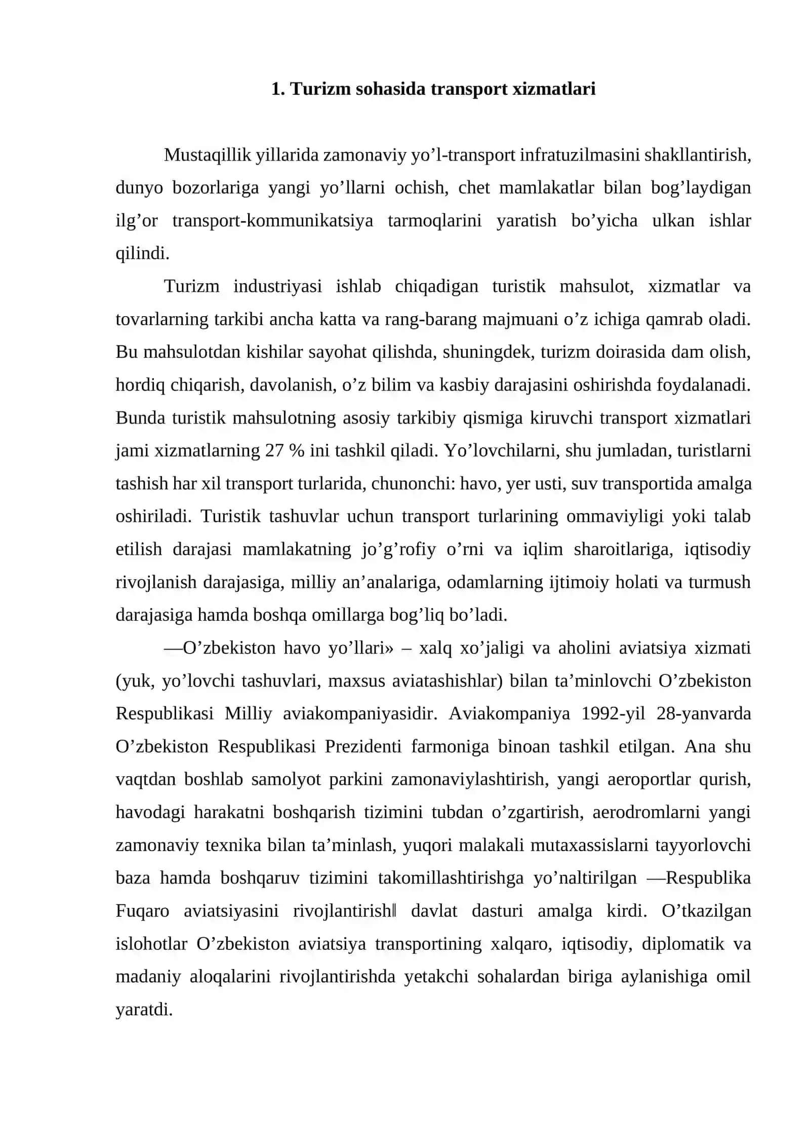 Turizm sohasida transport xizmatlari 2