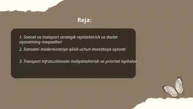 Davlatning sanoat va transportini rivojlantirish bo‘yicha iqtisodiy siyosat 2