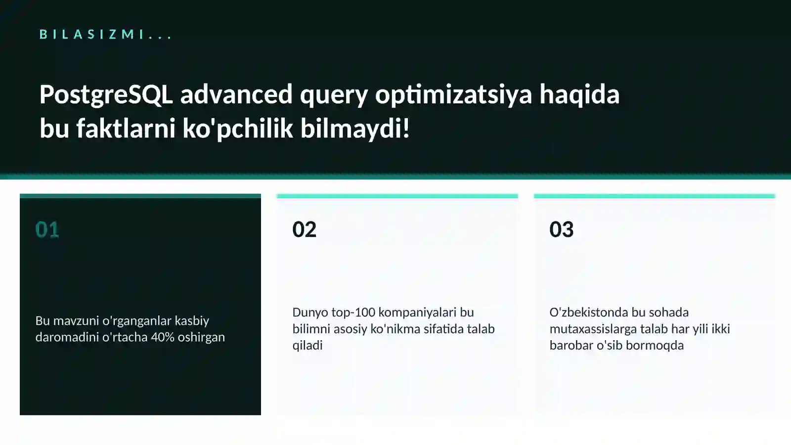 PostgreSQL advanced query optimizatsiya 2
