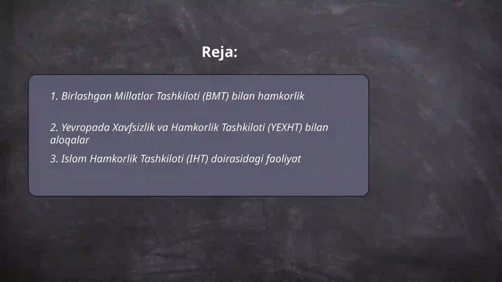 Birlashgan Millatlar Tashkiloti (BMT) bilan hamkorlik 2