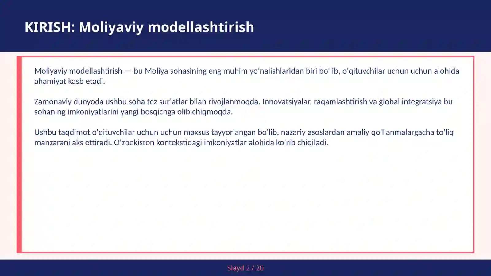 Moliyaviy modellashtirish 2