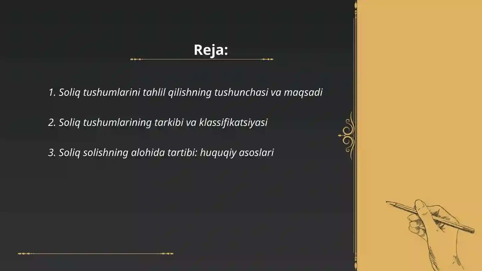 Soliq tushumlarini tahlil qilish Soliq solishning alohida tartibi 2