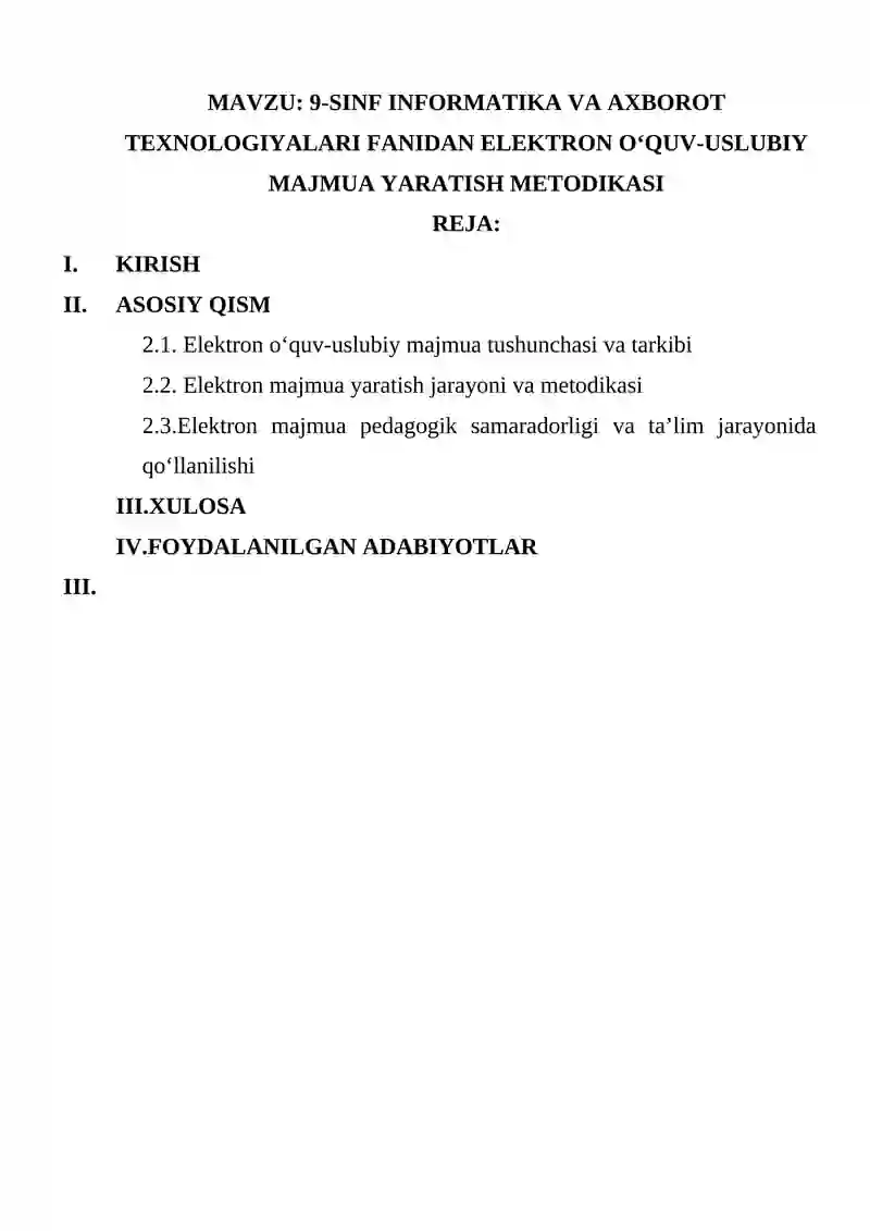 9-SINF INFORMATIKA VA AXBOROT TEXNOLOGIYALARI FANIDAN ELEKTRON O‘QUV-USLUBIY MAJMUA YARATISH METODIKASI 2