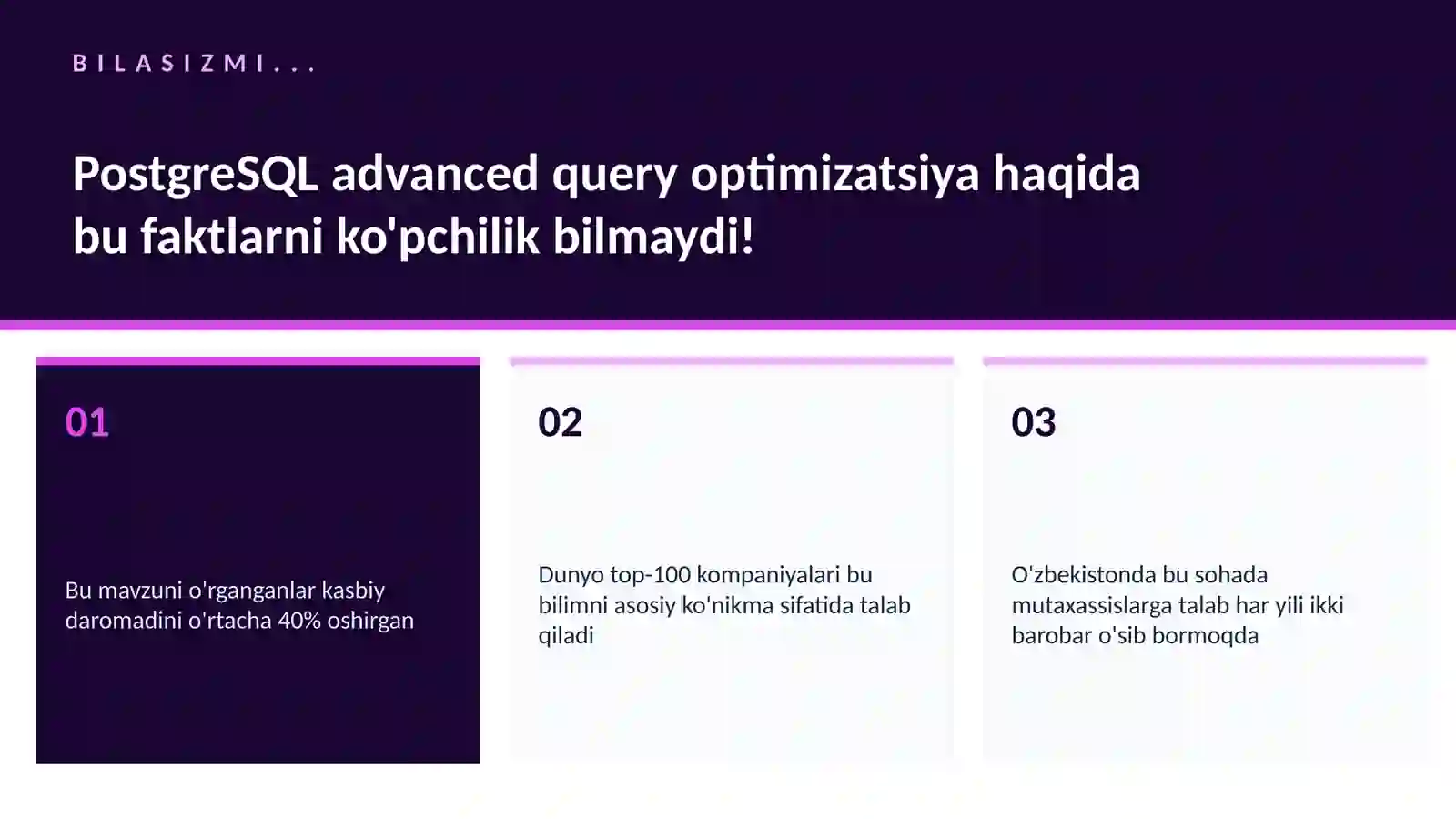 PostgreSQL advanced query optimizatsiya 2