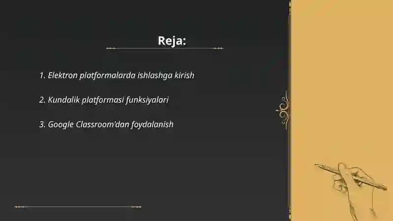 Elektron platformalarda ishlash.Kundalik uz.Google klastrum va boshqalar Turg'unova Buoysha 2