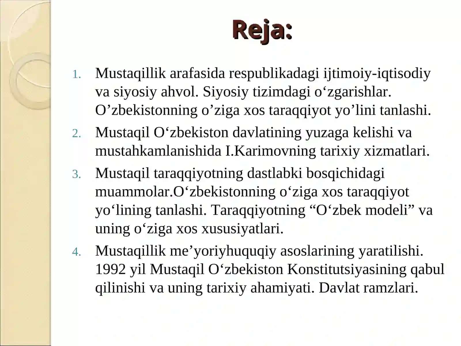 Mustaqil O‘zbekiston Davlatining Yuzaga Kelishi va Mustahkamlanishi 2