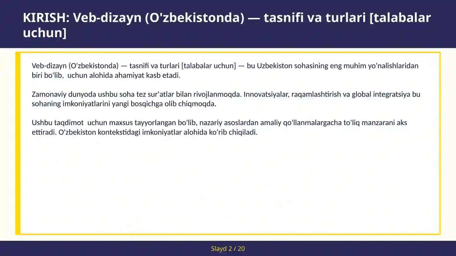 Veb-dizayn (O'zbekistonda) — tasnifi va turlari [talabalar uchun] 2