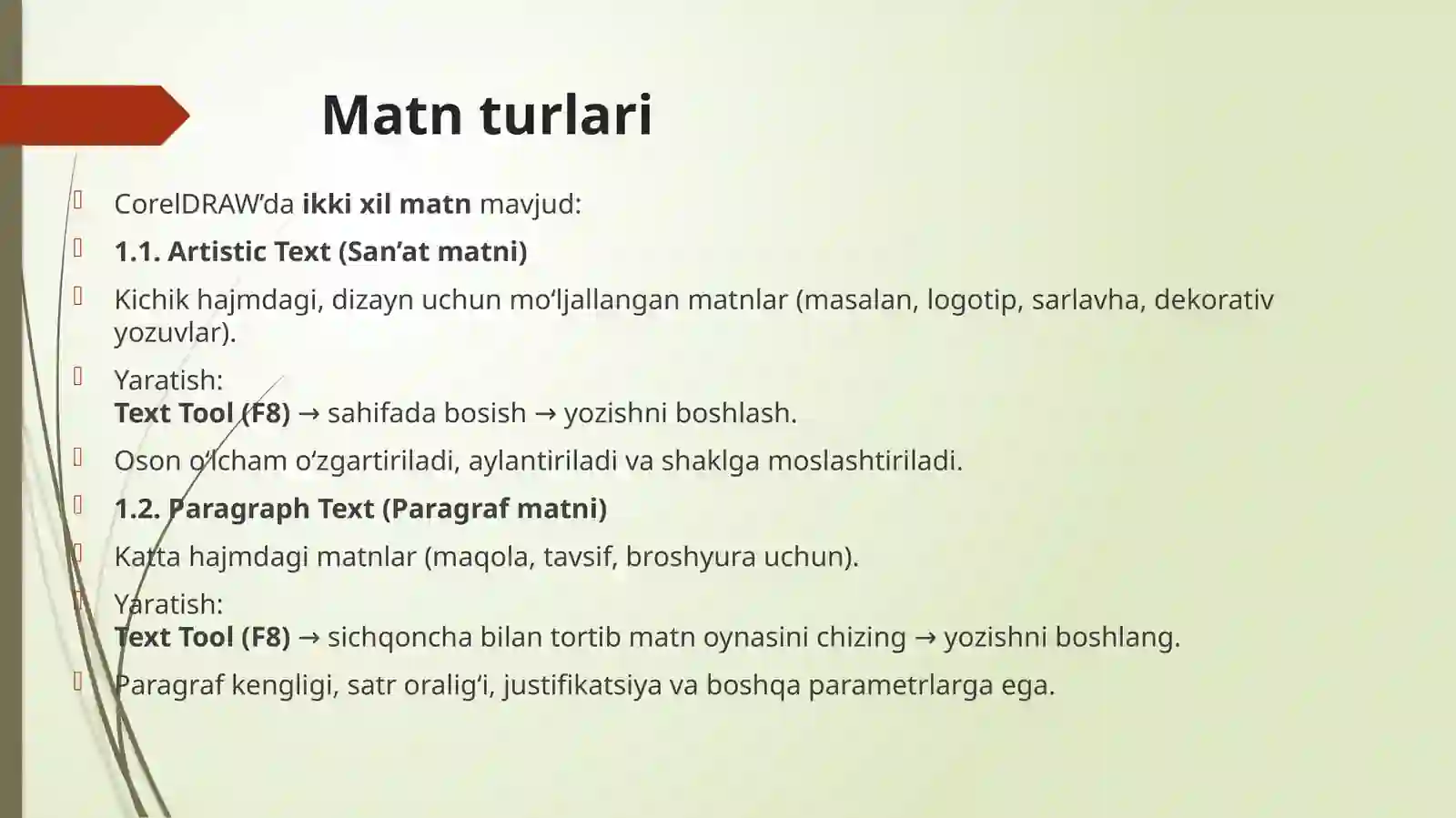 Corel Draw dasturida matnlar bilan ishlash 2