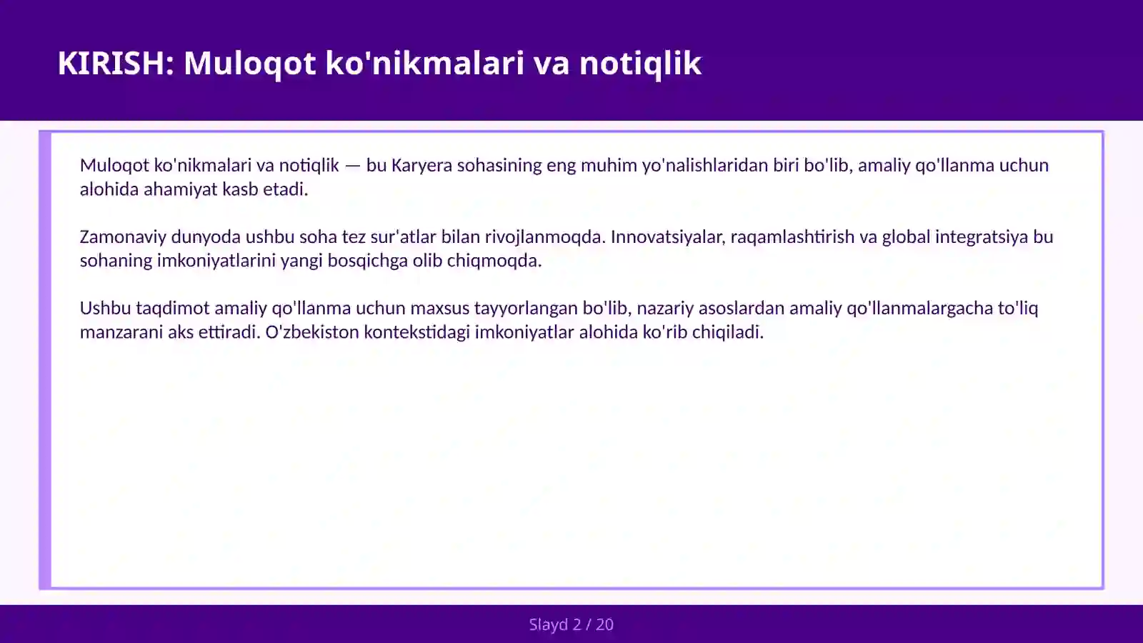 MULOQOT KO'NIKMALARI VA NOTIQLIK 2