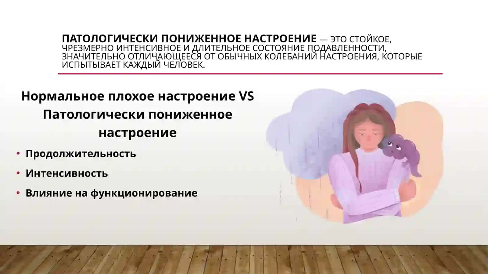 Патологически пониженное настроение Гипотимия. Дисфория. Тревога. Страх 2
