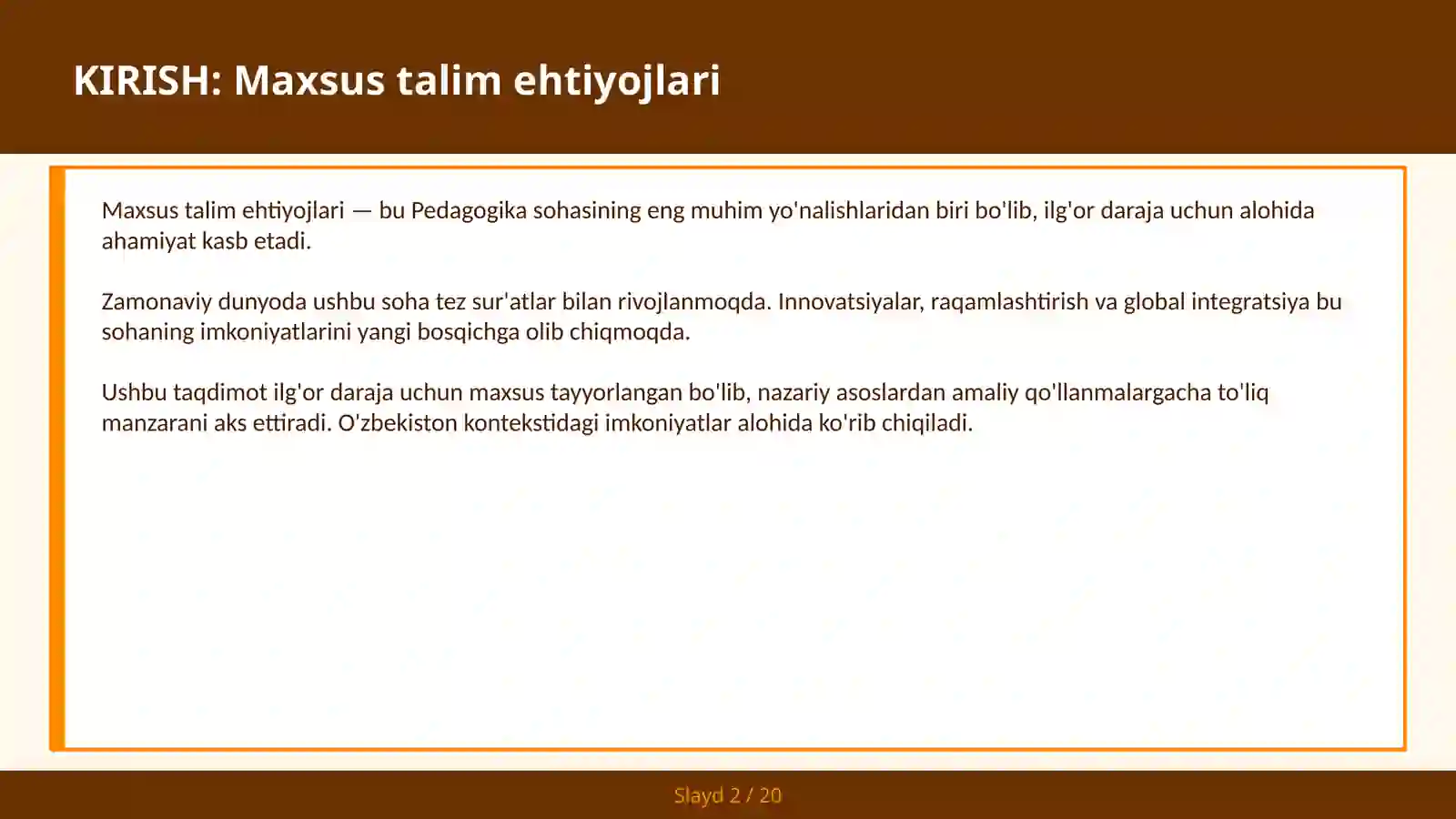 Maxsus talim ehtiyojlari 2