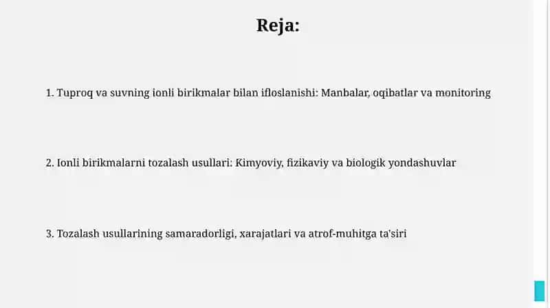 Tuproq va suvning ifloslanishida ion bogʻlanishli birikmalar va ularning tozalash usullari 2