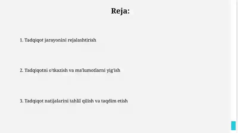 Tadqiqotlar olib borish jarayoni va uni tashkil etish 2
