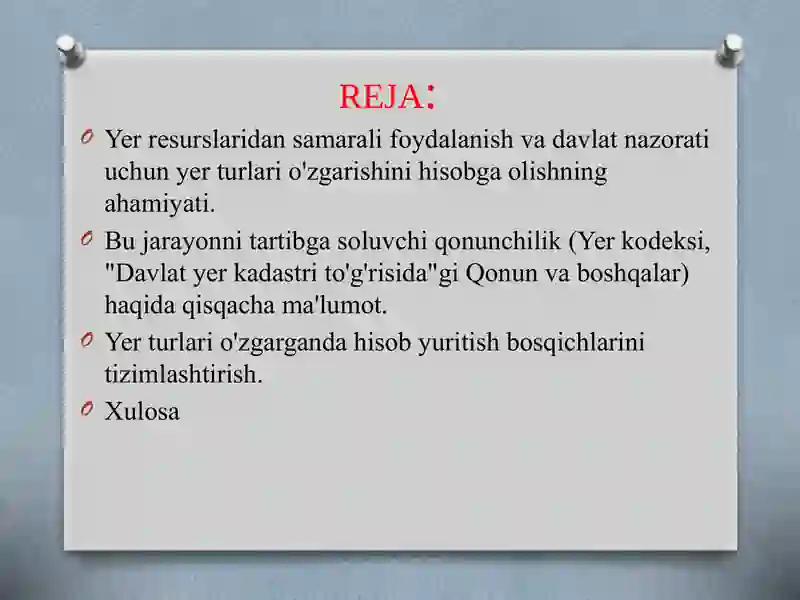 Yer turlari o'zgarishini hisobga olish 2