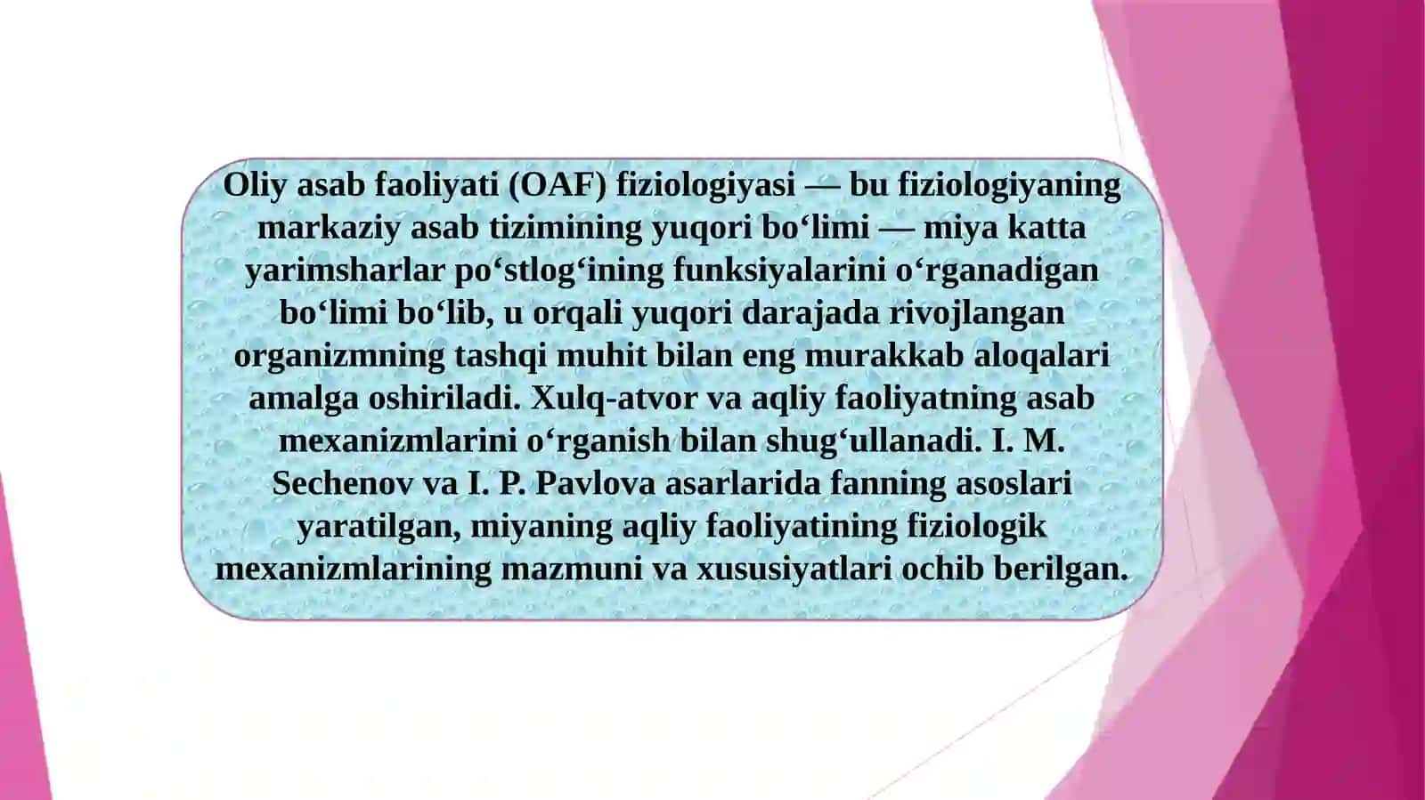 Oliya sabfa oliyati (OAF) fiziologiyasi 2