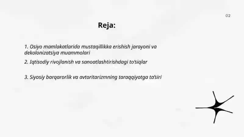Osiyo mamlakatlarida mustaqillikka erishish jarayoni va dekolonizatsiya muammolari 2