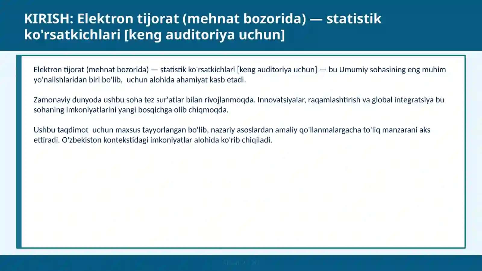 Elektron tijorat (mehnat bozorida) — statistik ko'rsatkichlari [keng auditoriya uchun] 2