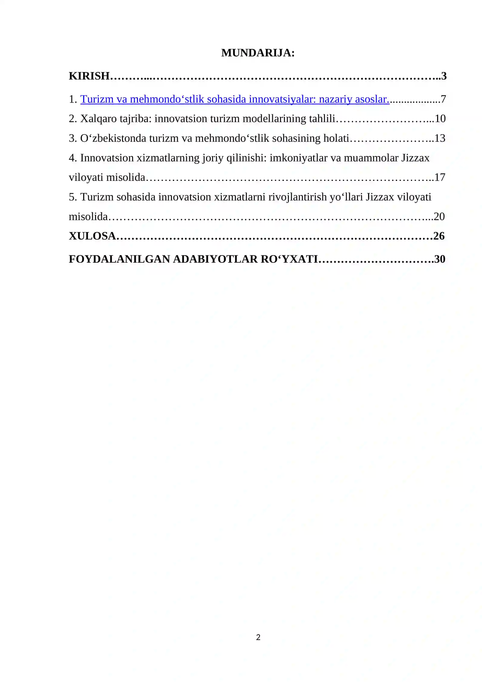TURIZM VA MEHMONDO‘STLIK SOHASIDA INNOVATSION XIZMATLARNI RIVOJLANTIRISH 2