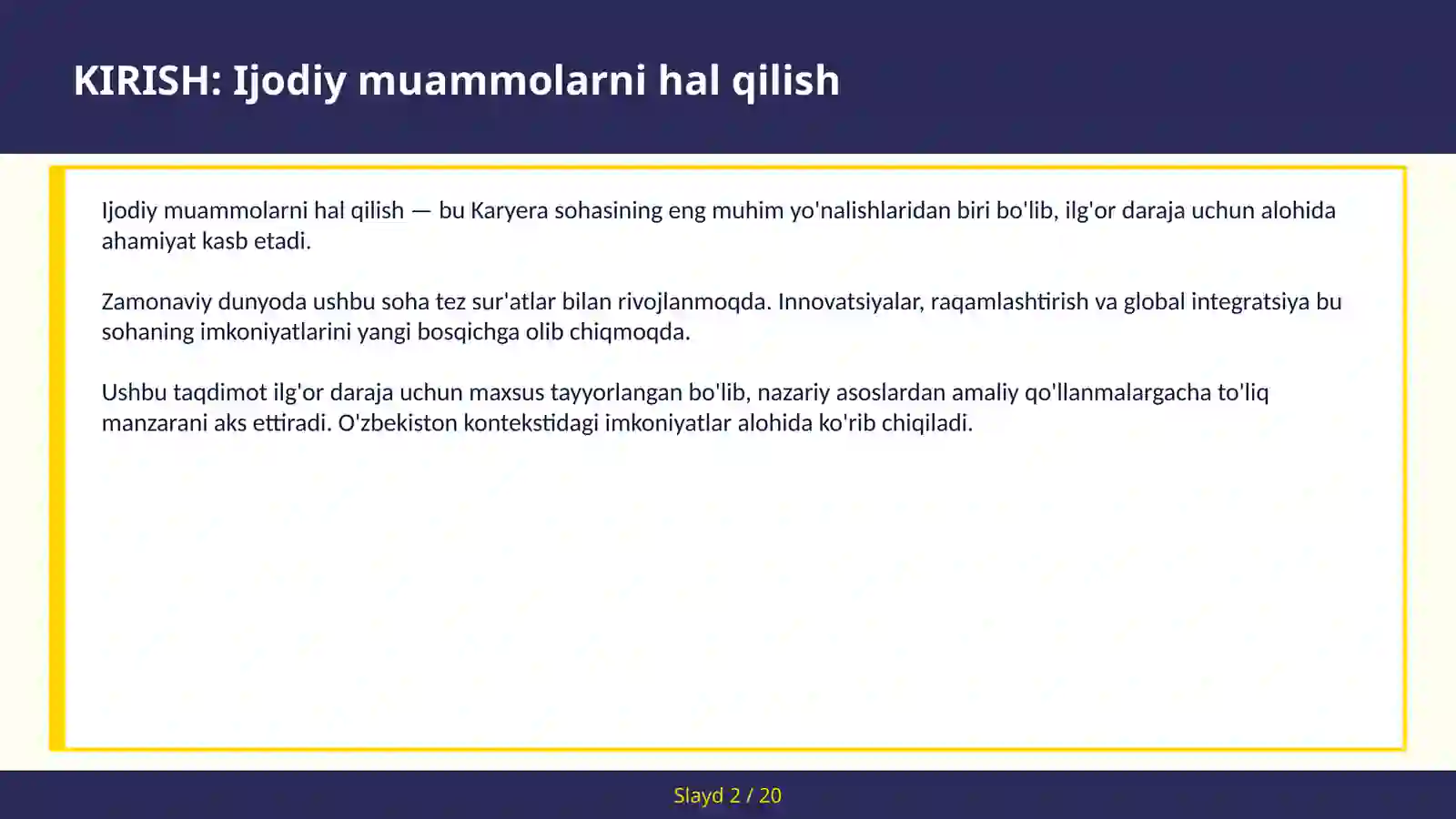 Ijodiy muammolarni hal qilish 2