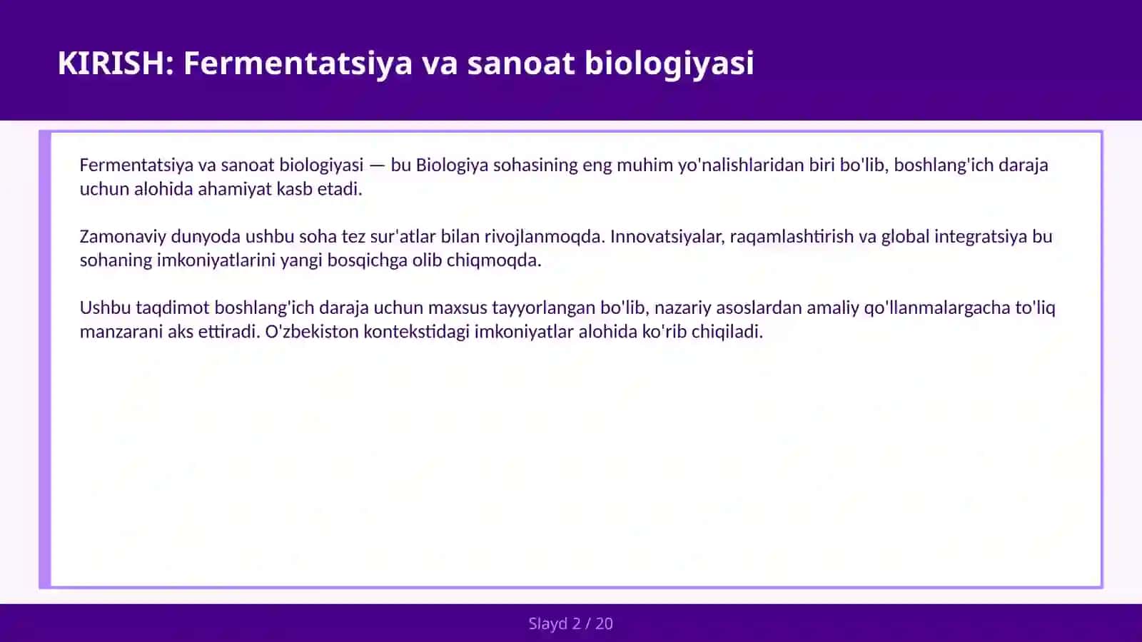 FERMENTATSIYA VA SANOAT BIOLOGIYASI 2