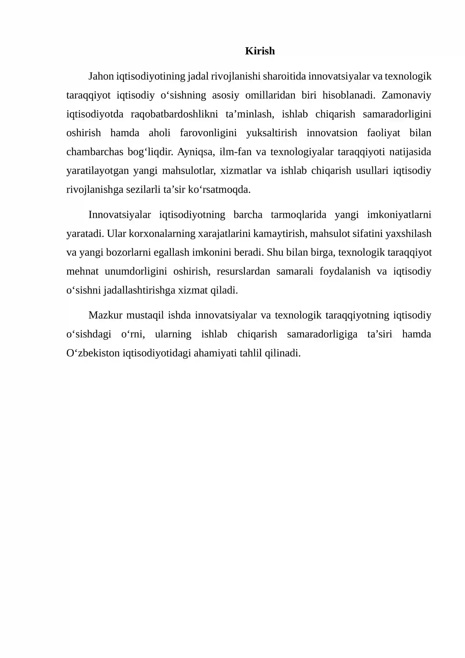 Innovatsiyalar va texnologik taraqqiyotning iqtisodiy o‘sishdagi rolini tahlil qilish 2
