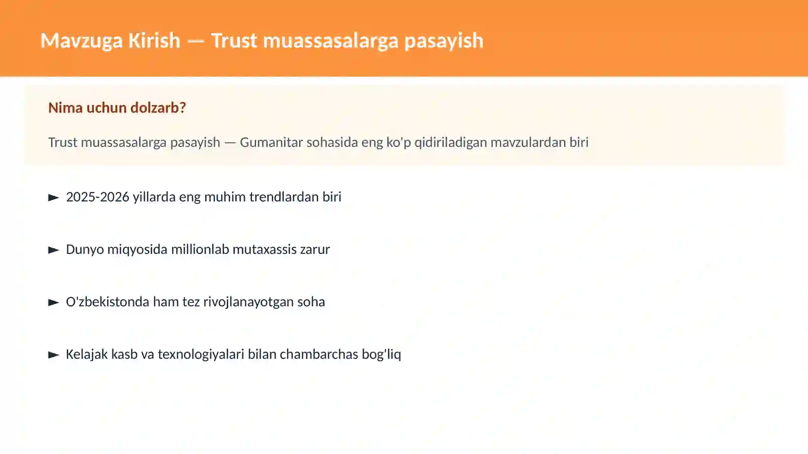 Trust muassasalarga pasayish 2