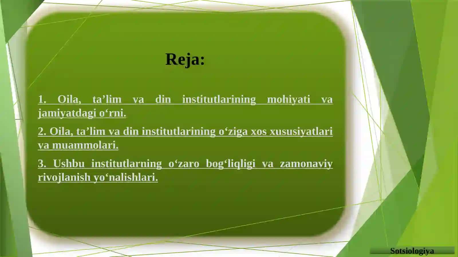 Oliy oila ta`lim va din institutlari tahlili. 2