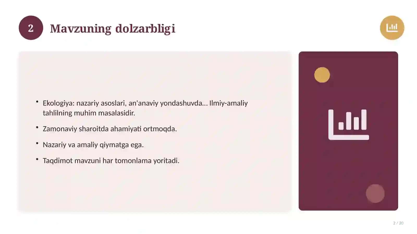 Ekologiya: nazariy asoslari, an'anaviy yondashuvda (Magistrlik dissertatsiyasi mavzusi) 2