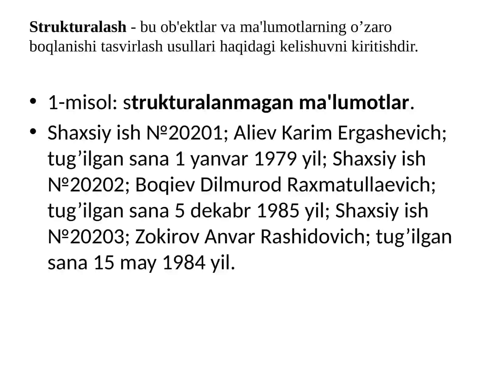 Ma’lumotlarning axborotli modellari 2