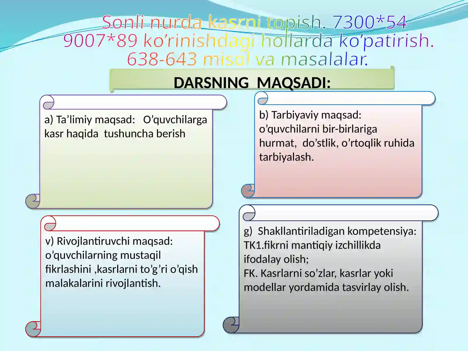 4-sinf matematika fanidan dars ishlanmasi 2