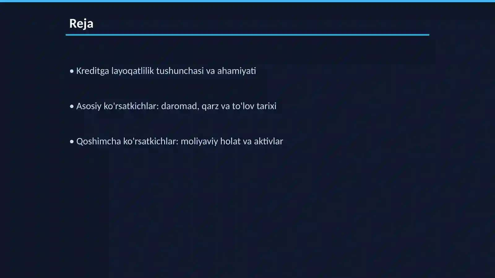 Mijozning kreditga layoqatliligining asosiy va qòshimcha kòrsatkichlari 2