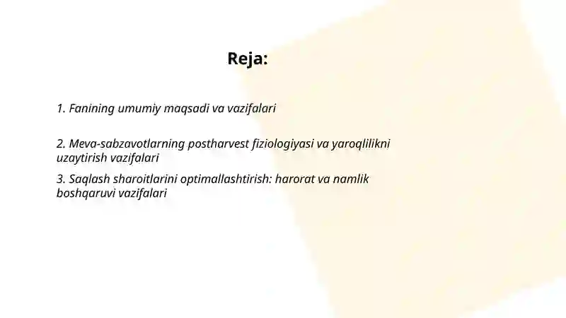 Meva sabzavotlarni saqlash va qayta ishlash fanining maqsadi va vazifalari 2