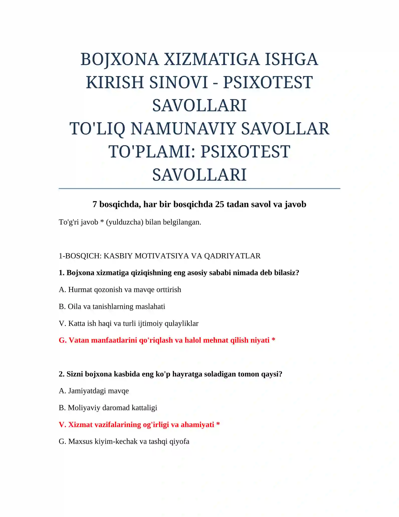 PSIXOTEST SAVOLLARI 2
