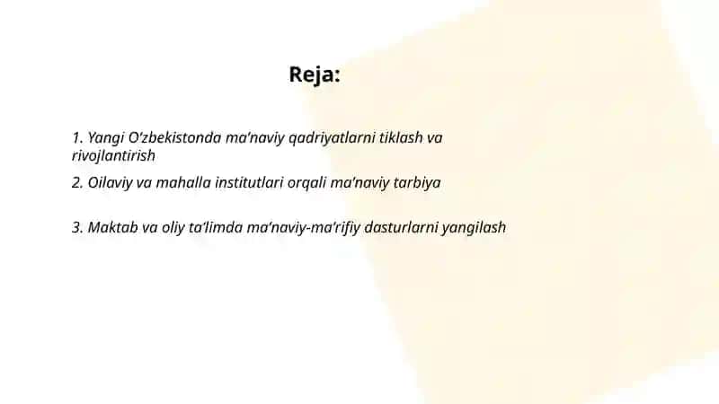 Yangi Oʻzbekistonda amalga oshirilayotgan maʼnaviy oʻzgarishlar 2