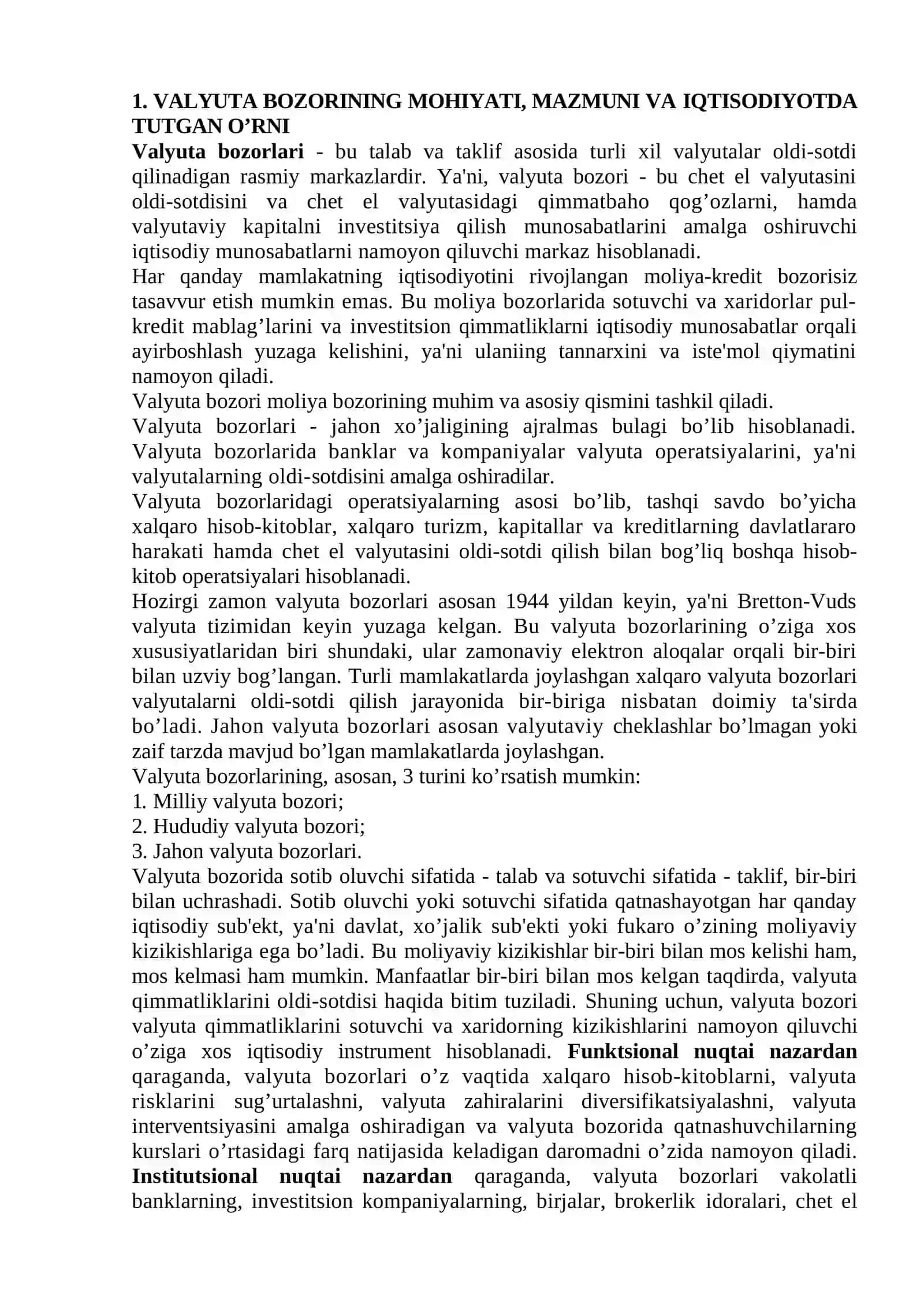 Valyuta bozori va valyuta operatsiyalarining xalqaro moliya munosabatlartdagi ahamiyati 2
